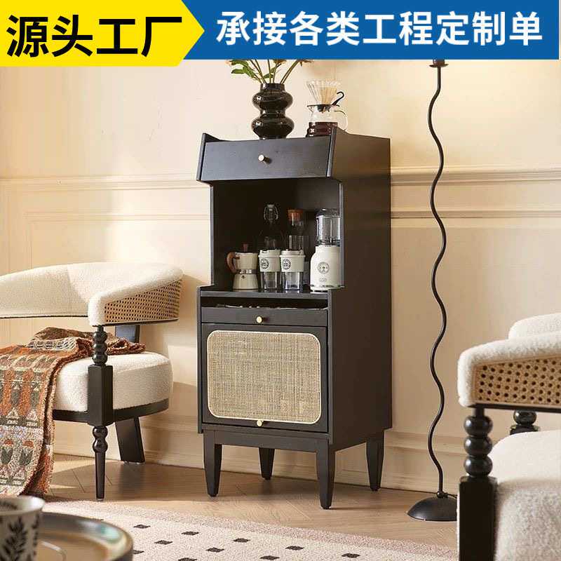 北欧现代床头柜收纳简约沙发卧室边柜藤编创意实木储物柜餐边柜