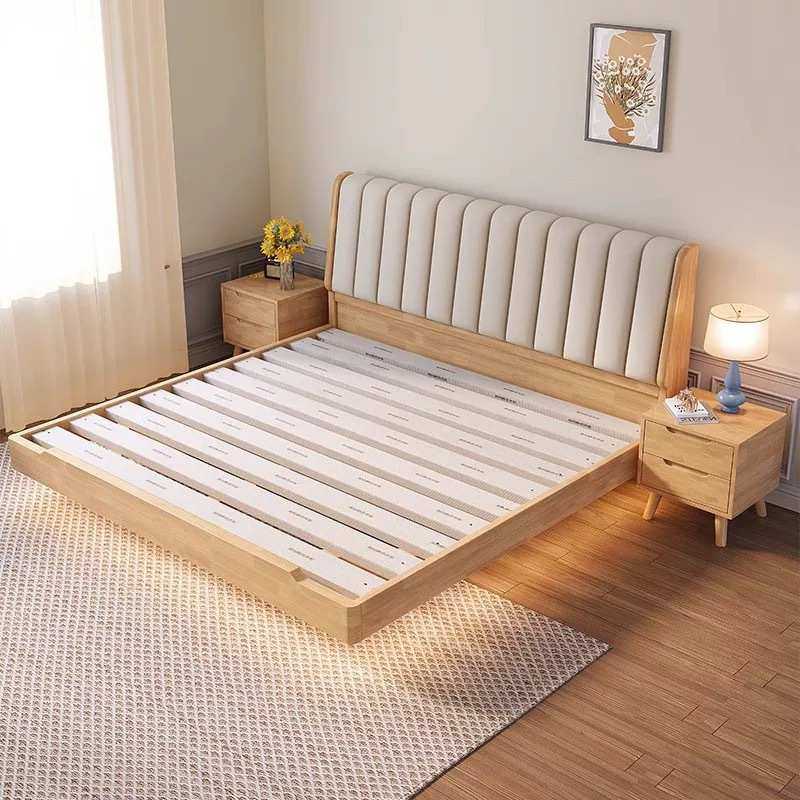 全实木带软靠悬浮床1.8m双人床带感应灯现代简约家用卧室1.5m婚床