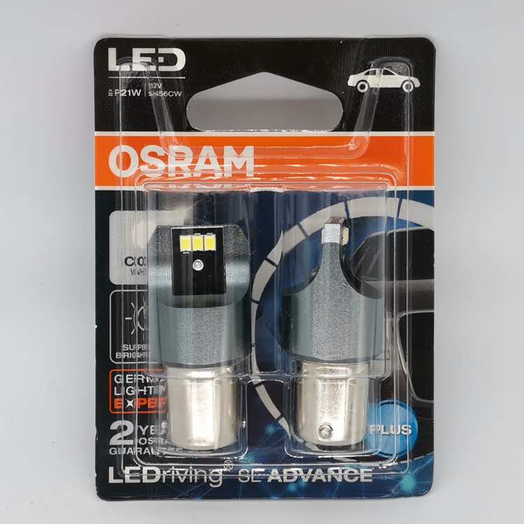 欧司朗 OSRAM LED BA15s 9456CW 12V P21W白光1156平脚汽车尾灯泡