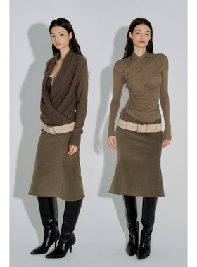 call it a day 灰绿色低腰A字鱼尾半身裙女纯棉灯芯绒中裙包臀裙