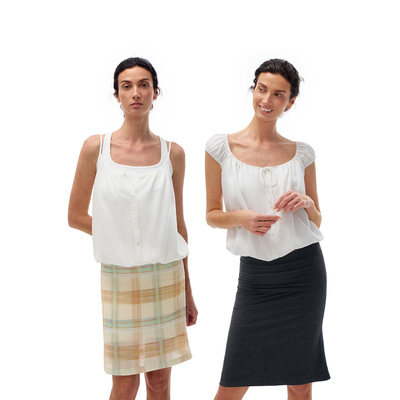 call it a day白色天丝亚麻U领抽褶泡泡袖上衣假两件花苞工字背心