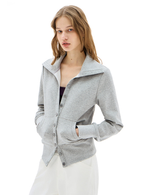 call it a day 灰色翻领正肩纽扣卫衣外套慵懒休闲长袖上衣