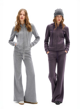 call it a day 灰色/紫色立领连帽正肩修身卫衣/微喇卫裤套装