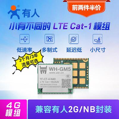 有人LTE cat1模组dtu串口透传4G模块MQTT兼容GPRS/NB无线WH-GM5