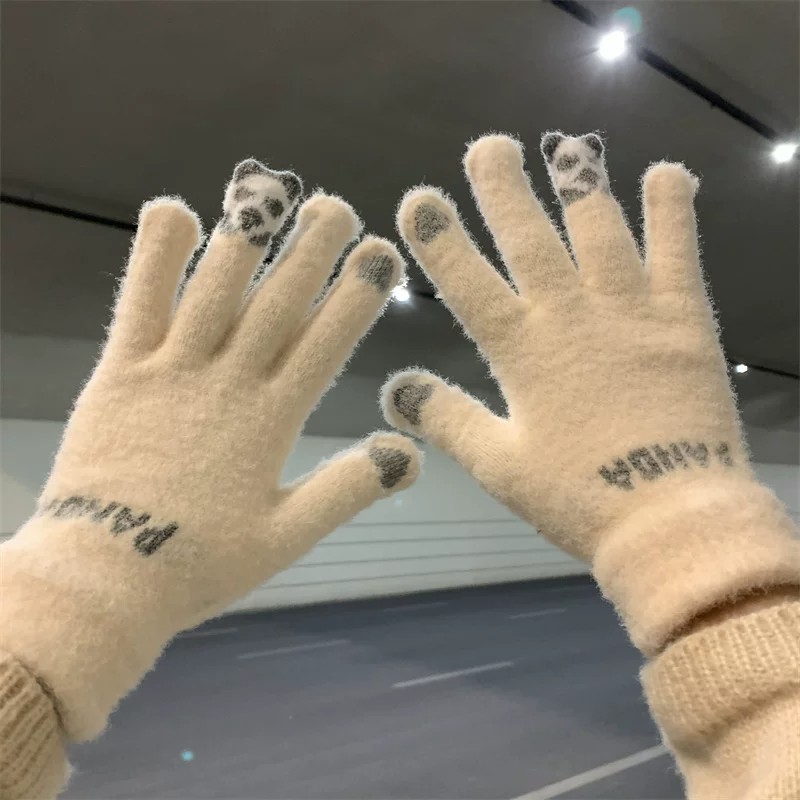 小熊猫加绒加厚防风触屏手套