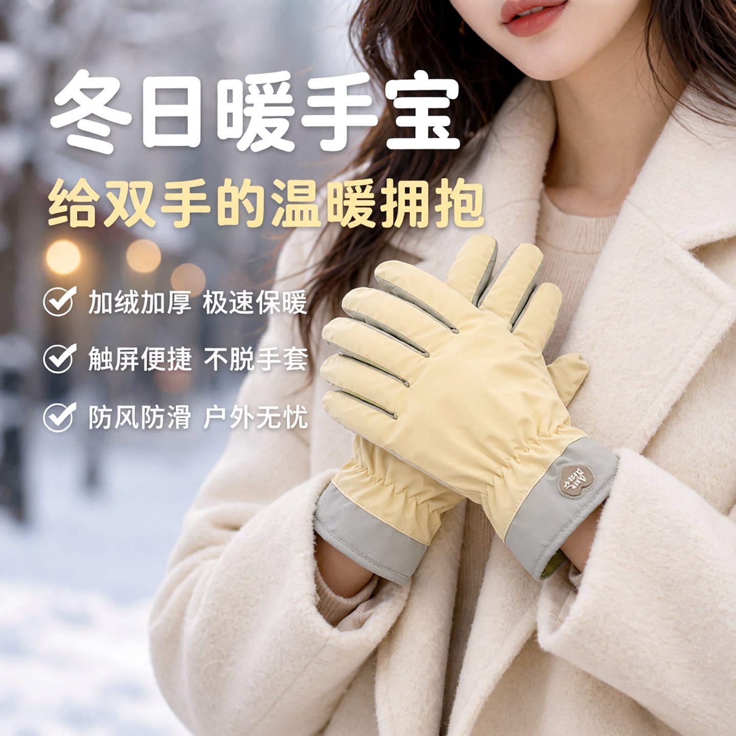 冬季加绒保暖触屏防风防滑手套