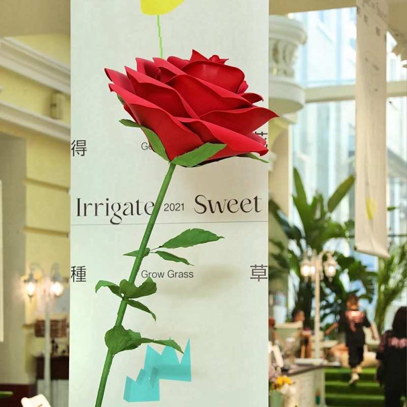 巨型仿真花纸花艺玫瑰花EVA一支商场橱窗摆件户外布景网红爆款
