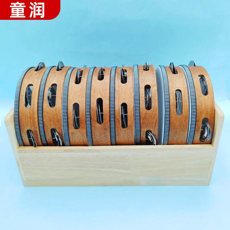 奥尔夫打击乐器铃鼓手鼓音乐教室组合8寸单排胡桃色铃鼓加盒子