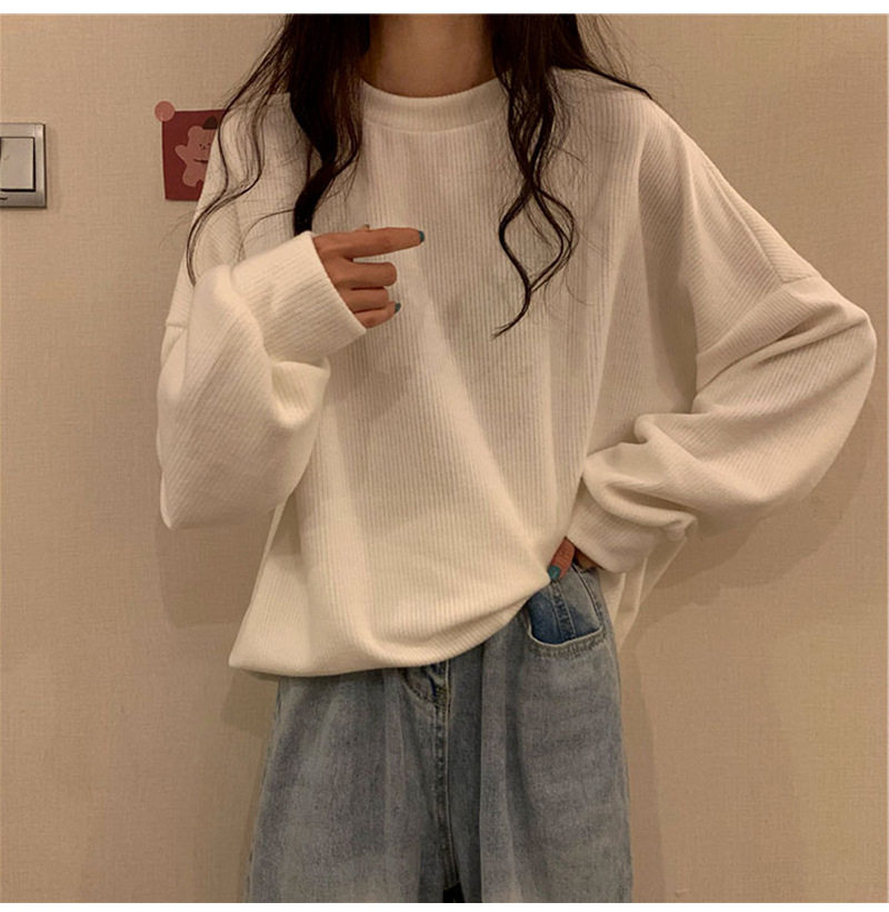 Casual Round Neck Loose Thin Section Sweatshirt Outwear Women Spring & Fall Minimalist pure color Women's Clothing Autum Sweatshirt Long sleeves Tops