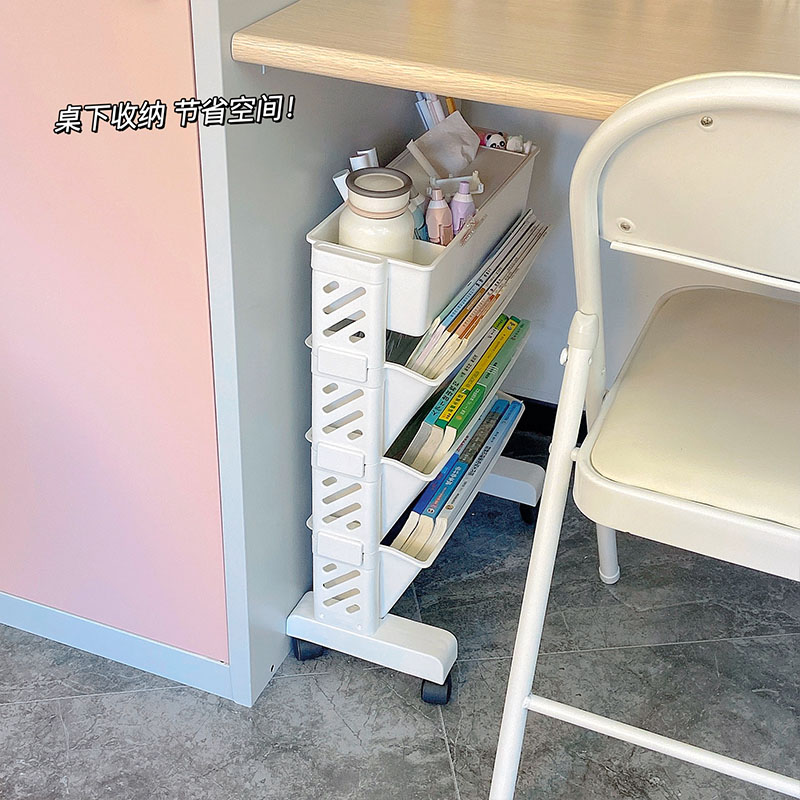 书桌旁小书架置物架落地带轮移动学生宿舍儿童书本绘本收纳小推车