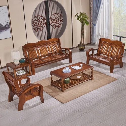 中式实木沙发客厅组合小户型长椅简约全木质办公凉椅子单人三人位