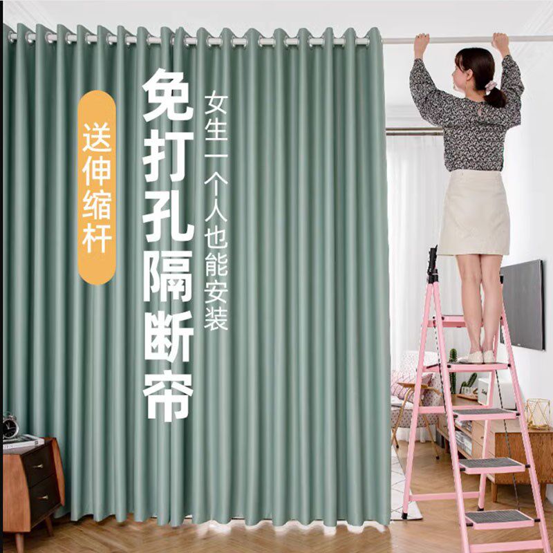 床帘子隔断帘出租房遮光床帘挂布床围挡布免打孔网红简易屏风吊帘