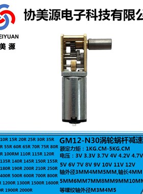 N30蜗轮蜗杆减速电机 机器人小车精密铜齿轮直流减速马达3v-12v