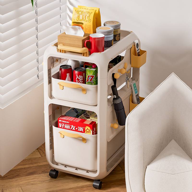 日式书包置物架可移动多功能桌下滑轮柜书本收纳架家用收纳小推车