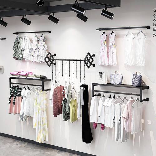 服装店展示架上墙侧挂衣服货架墙壁挂衣架男女童装吊环壁挂式展架