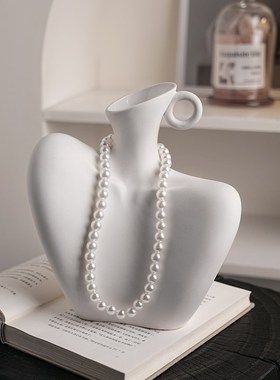 贝汉美陶瓷艺术锁骨花瓶摆件客厅插花小众设计感电视酒柜玄关装饰