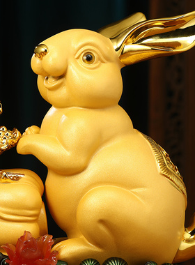 招财玉兔白菜摆件客厅玄关酒柜生肖兔装饰品兔年乔迁新居开业礼物