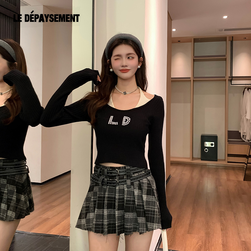 双皮带格纹短裙LeDepaysement