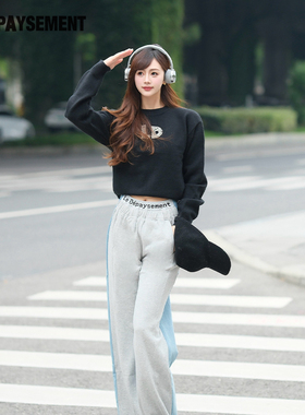 Le Depaysement韩式休闲露背绑带订钻logo毛衣女宽松百搭减龄毛衣