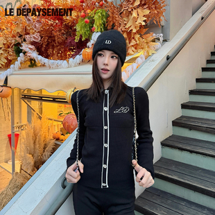 Le Depaysement法式高级感爱心钻扣满钻领上衣开衫纽扣针织衫毛衣