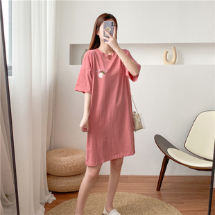 大码 孕妇 桃子 刺绣 T恤裙 8522 短袖 实拍