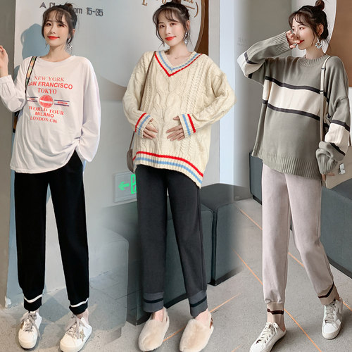 1028#（实拍）孕妇 毛呢 脚口螺纹 收脚 萝卜裤 阔腿裤 孕妇裤