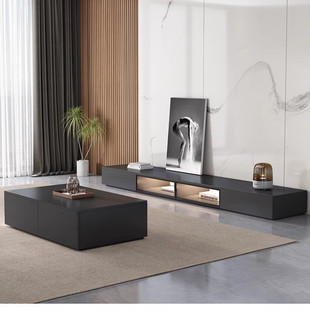 全实木地柜客厅简约电视柜茶几组合现代小户型北欧落地柜岩板台面