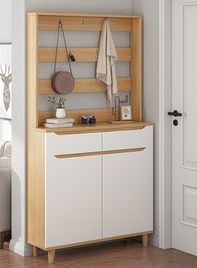 7K橡木色简欧60/80/100/120宽33高180家用客厅玄关柜挂衣架一体鞋