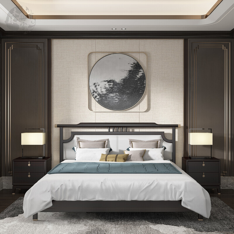 新中式实木床现代简约1.8米双人床主卧中国风轻奢婚床卧室家具