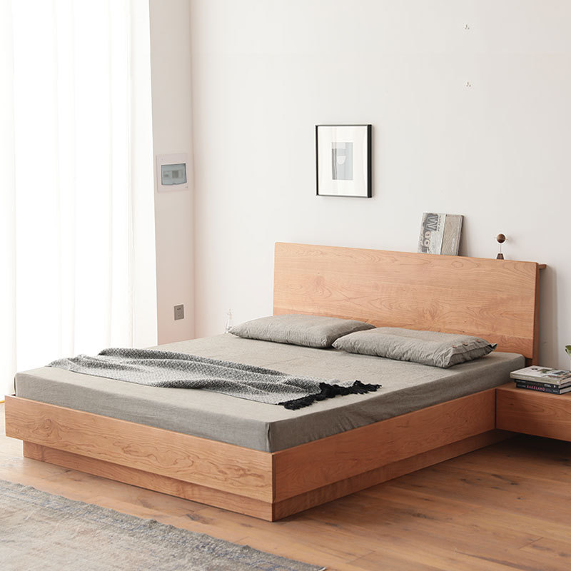北欧实木樱桃木箱体床现代简约黑胡桃木悬浮床高箱床白橡木双人床