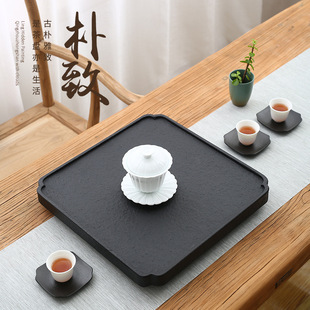 天然整块乌金石茶盘创意茶具托盘家用方形乌金石茶盘皇庭玉排水干