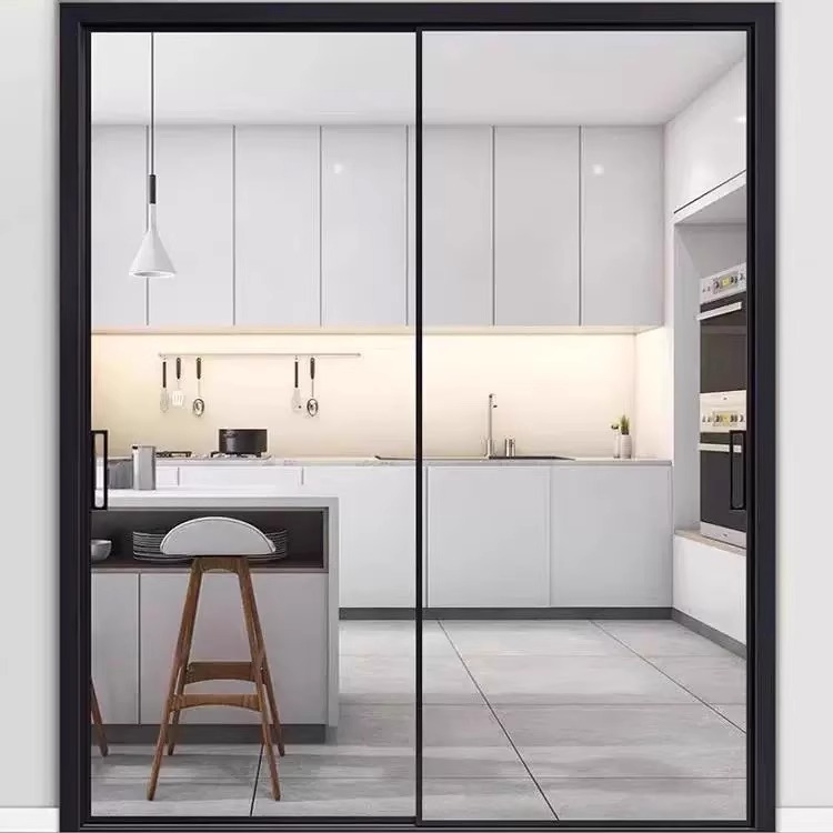 极窄三联动厨房推拉门阳台客厅隔断门钢化玻璃钛镁铝合金卫生间门