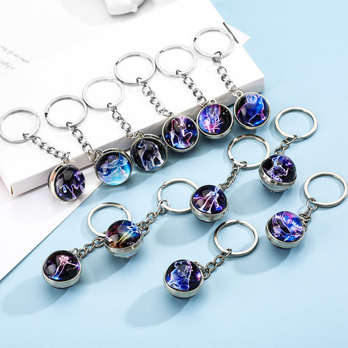 十二星座时光宝石 钥匙扣配件饰品世界名画玻璃宝石热销