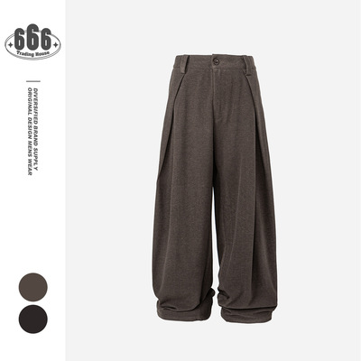 UTiiTUii高级感黑色西裤垂坠感痞帅设计风复古潮牌打褶长裤男