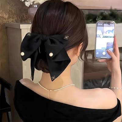 法式缎面蝴蝶结抓夹女新款高级感