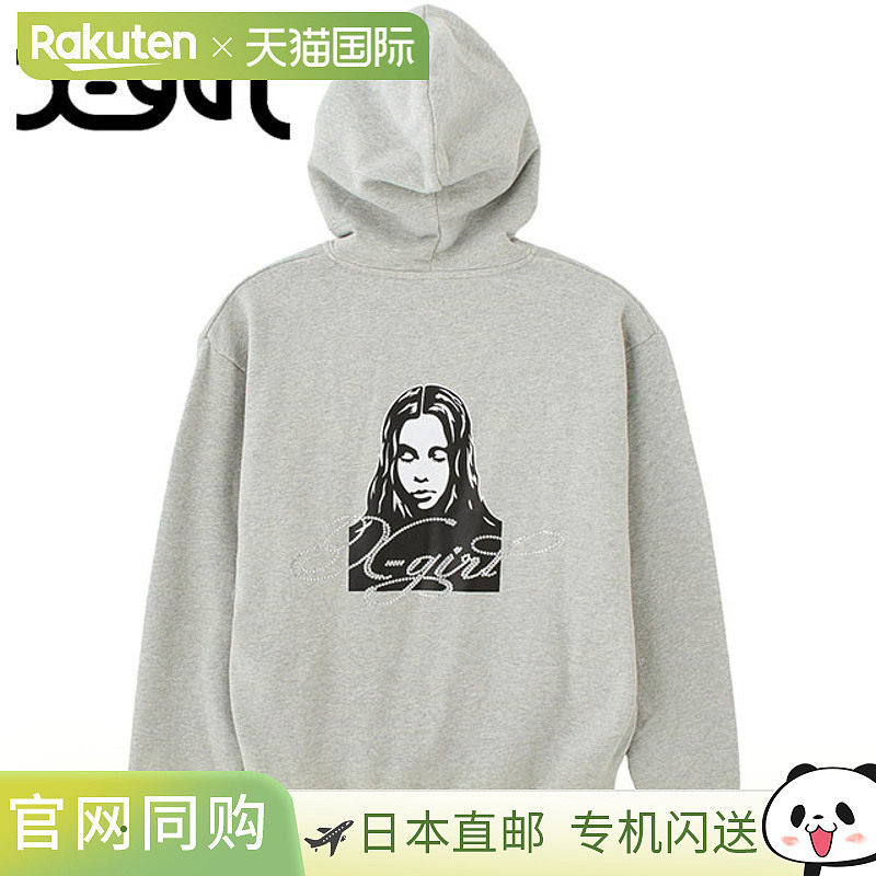 日本直邮X-girl 女士水钻 Logo 和人脸图案拉链连帽卫衣 [1052610