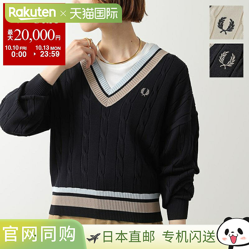 日本直邮FRED PERRY 粗针编织针织套头衫 K1102 女士长袖针织 V