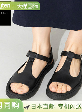 日本直邮MOHI 女士真皮 T 字带露趾平底凉鞋牛皮材质低跟哑光皮革