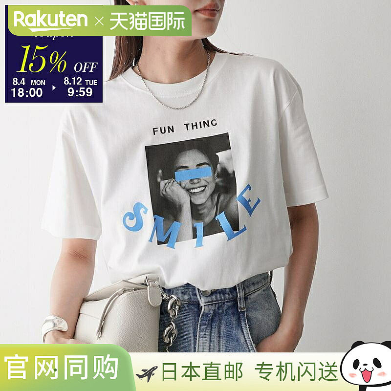 ANGE IN DISGUISE“FUN THING”女士短袖棉质圆领T恤带照片印花白