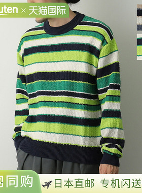 ATOMOFACTORY 男士针织 PE24AFU14，长袖，罗纹圆领，条纹，超大