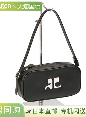 Courreges“REEDITION Baguette Bag”皮革斜挎包（黑色）323GSA0