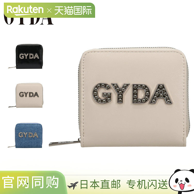 日本直邮GYDA 女士双折钱包带圆形拉链和水钻标志黑色象牙色和蓝G