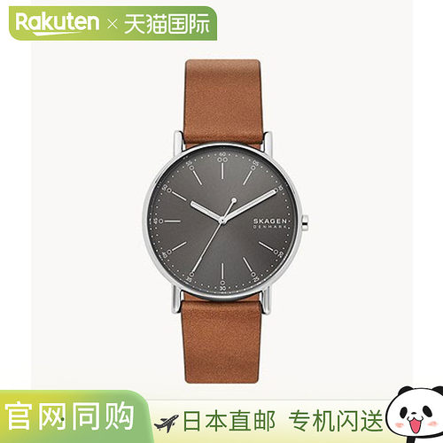 日本直邮Skagen SIGNATUR 三针中棕色皮革手表 SKW6578 男士北欧
