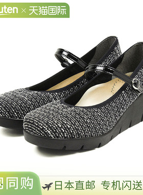 日本直邮FIRST CONTACT 女士舒适系带坡跟高跟鞋黑色小号和大号可