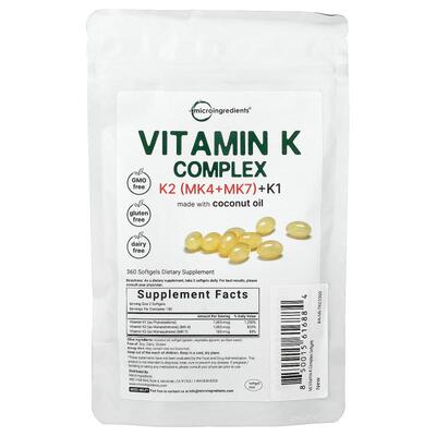 Micro Ingredients,Vitamin K Complex, 360 Softgels