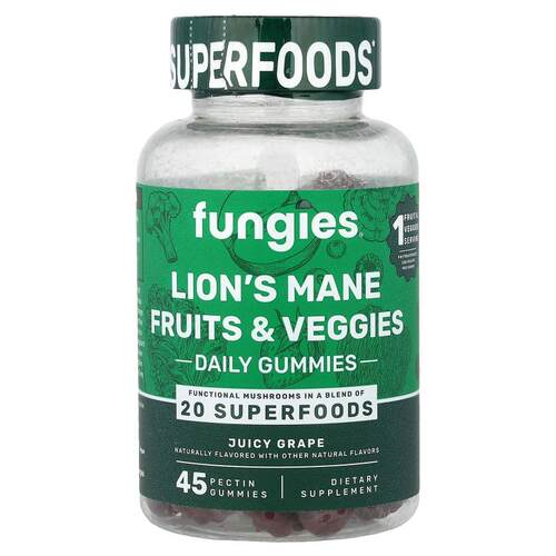 Fungies,Lion's Mane Fruit & Veggies Daily Gummies, Juicy Gra