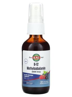 KAL,B-12 甲基钴胺素，浆果，2,500 微克，2 液量盎司（59 毫升）