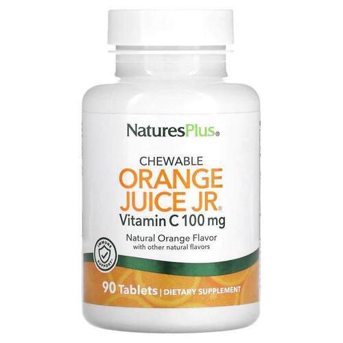 自然加,Chewable Orange Juice Jr, Vitamin C, Natural Orange,