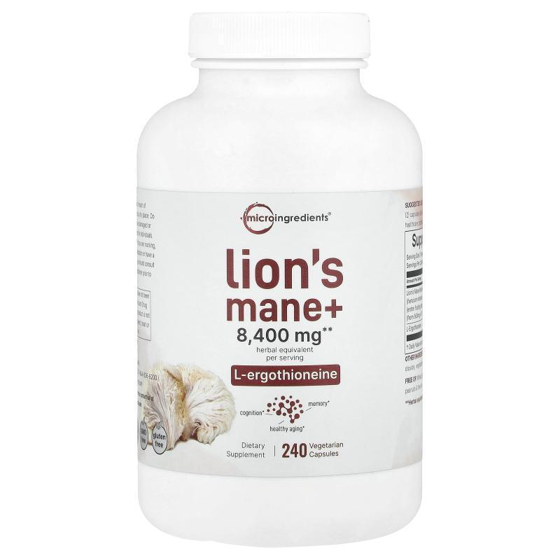 Micro Ingredients,Lion's Mane + L-Ergothioneine, 240 Vegetar