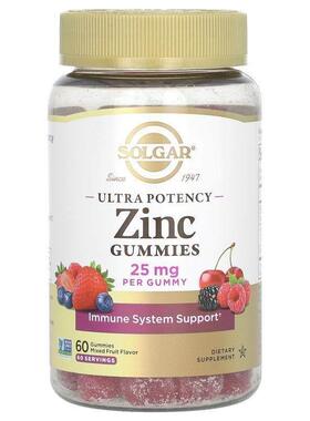 索尔加,Zinc Gummies, Ultra Potency, Mixed Fruit, 25 mg, 60 G